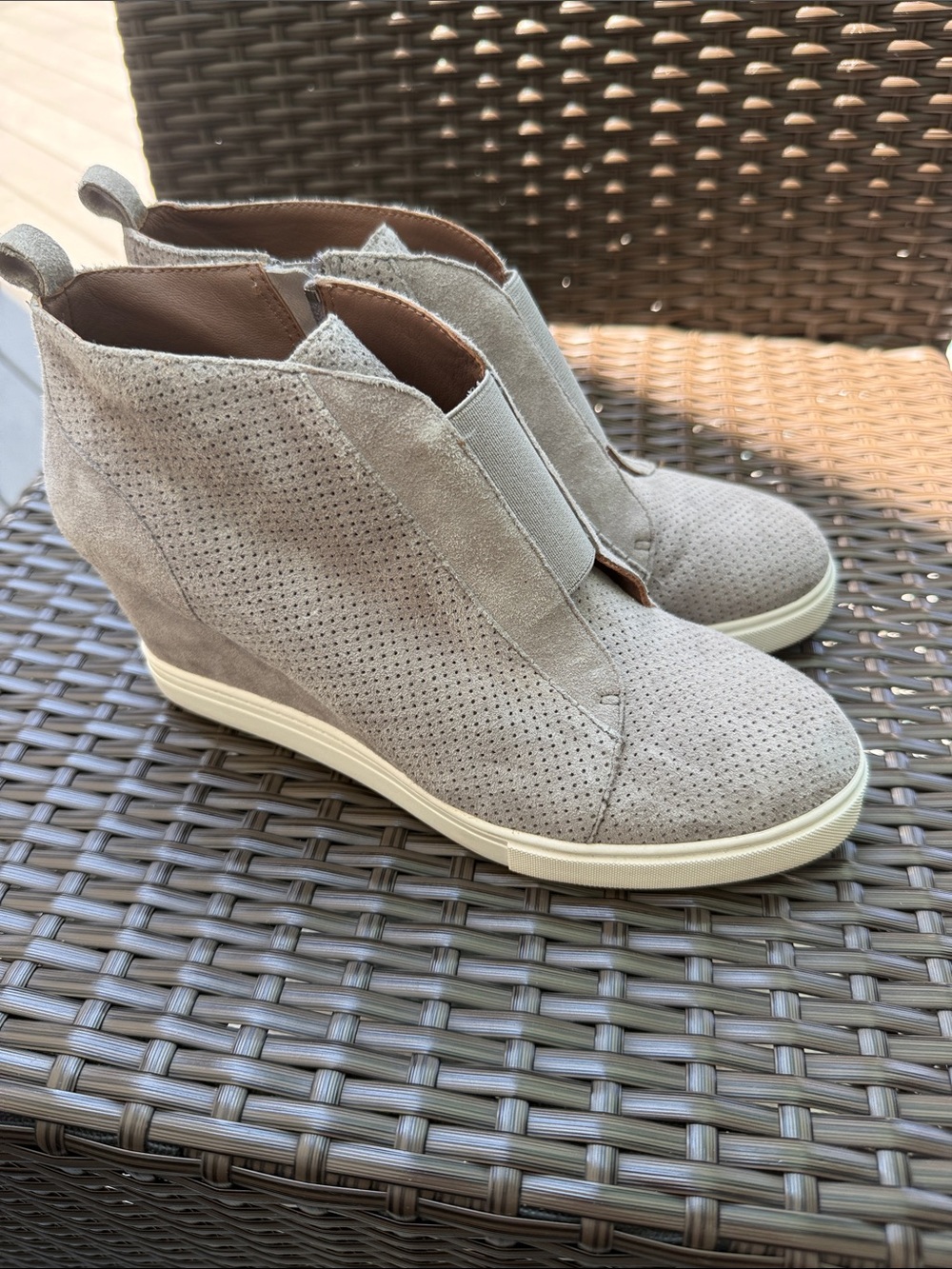 Paolo - Perforated Suede Wedge Sneaker Booties - Light Gray size 7.5